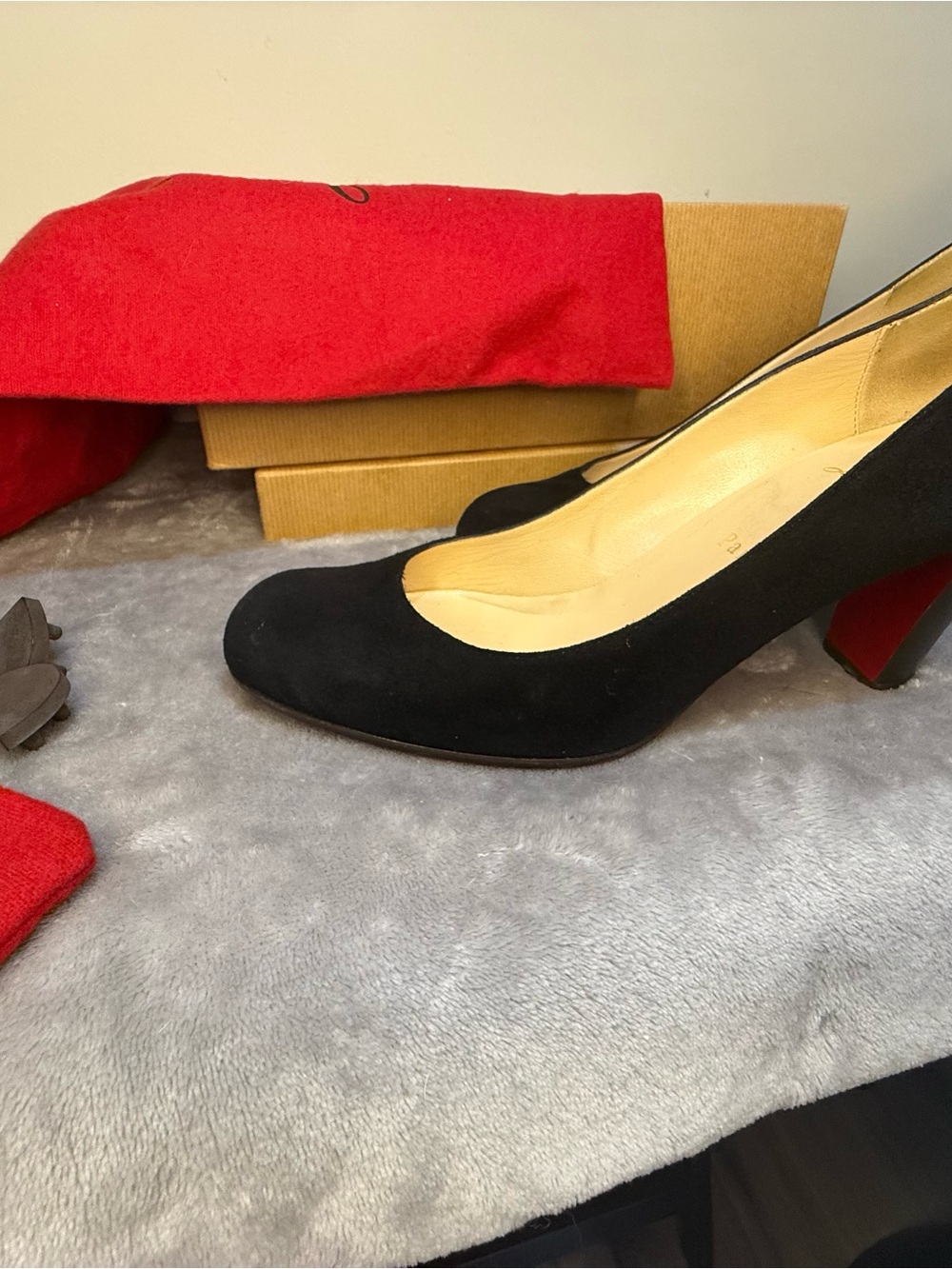 Christian Louboutin Black Suede Pumps with Signature Red Heel